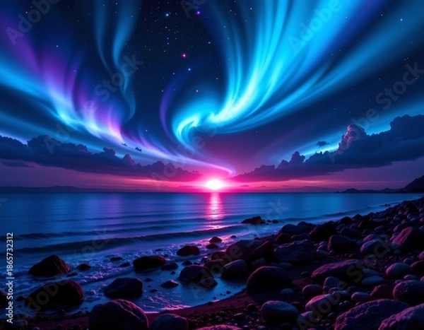 Obraz Cosmic Night Skyline Over Reflected