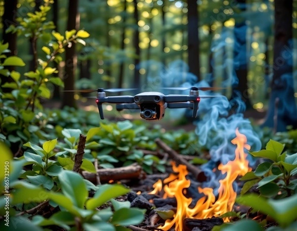 Fototapeta Drone Hovering Above Forest Fire