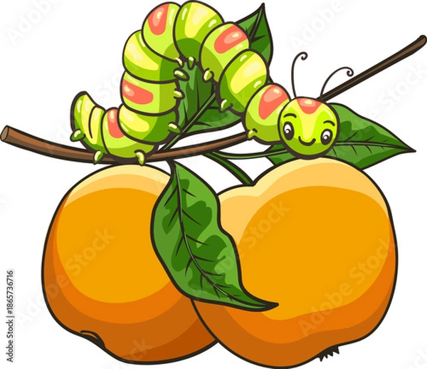Obraz Cartoon caterpillar on apple tree