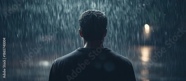 Obraz Man in rain, back view