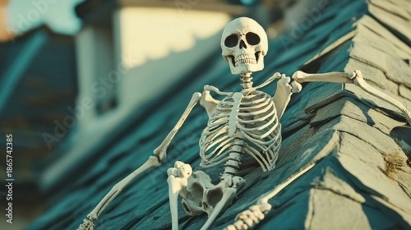 Obraz Skeleton sits on a rooftop