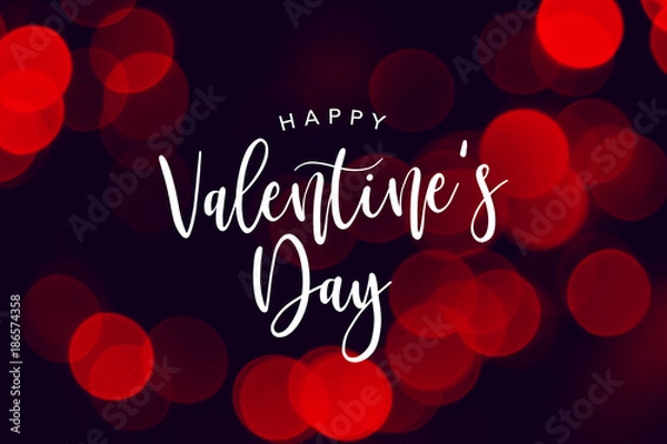 Fototapeta Happy Valentine's Day Celebration Text Over Red Duotone Bokeh Lights Background