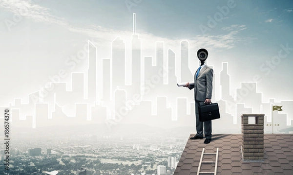 Fototapeta Concept of home security and privacy protection with camera head