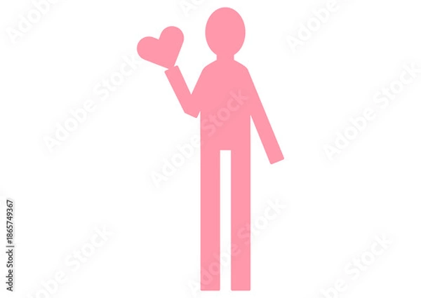 Obraz 愛や感謝を伝える「いいね」や告白をイメージしたハートを持つ人物アイコン