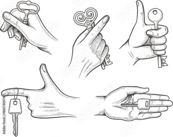 Obraz Sketching hands holding keys