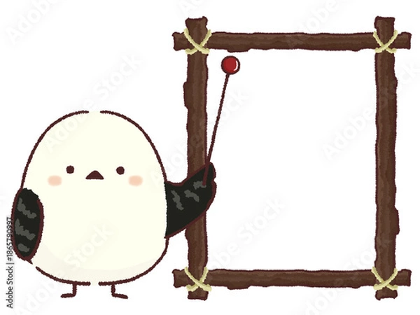 Obraz 指差し棒を持つシマエナガのフレーム