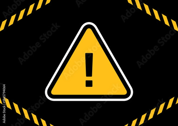 Obraz 視認性の高い警告・アラート通知用バナー向け・危険や立入禁止をイメージした注意マークとハザードライン