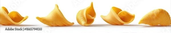 Obraz Five curled, uncooked, golden pasta shells