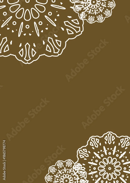 Fototapeta 高級感のあるブラウン背景と白いレース模様のアンティークフレーム・シックなメッセージカード背景