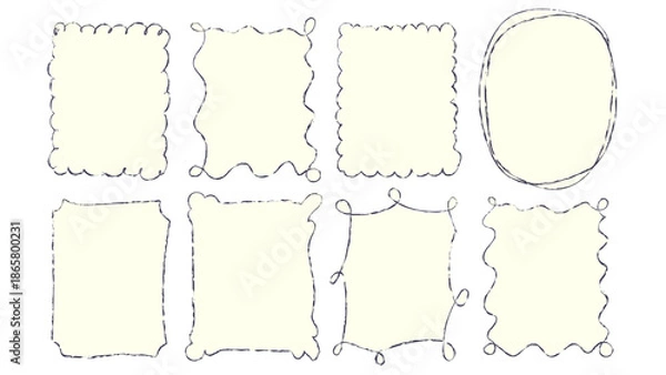Obraz Doodle childish frames set. Monochrome wavy shaped frames. Sketch style vector illustration.