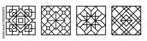Obraz Geometric patterns vector design elements decorative art deco illustration shapes set line work, art