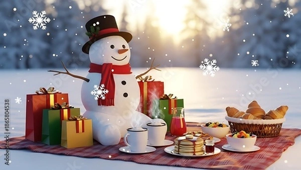 Obraz snowman with gift