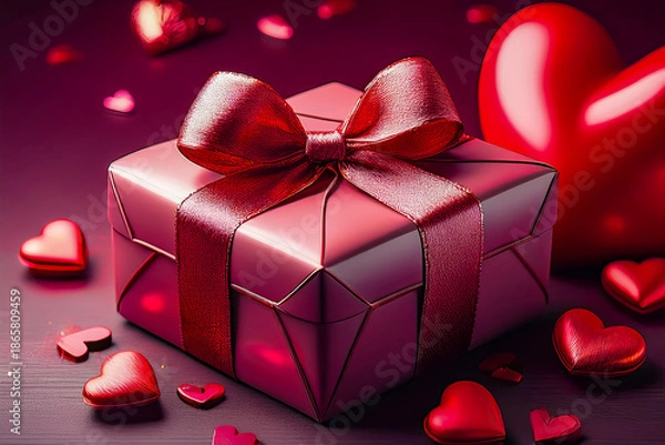 Fototapeta Ein wunderschön eingepacktes Valentinsgeschenk