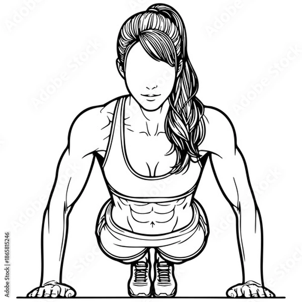 Obraz Woman Do Pushups Illustration.