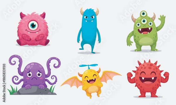 Obraz Monster cute vector design set pack pose.eps