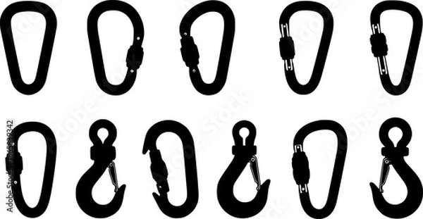 Obraz Carabiner Clip Hook Minimal Vector Icon Set