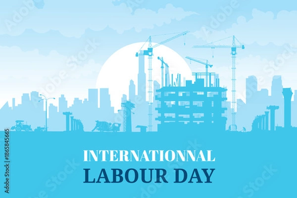 Obraz Labour day background, Construction vector background, Worker in a building site.