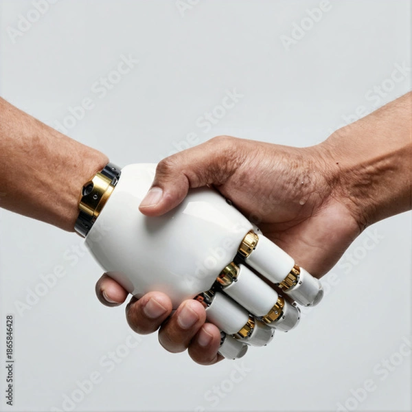 Obraz Human Hand Shaking with Robotic Hand