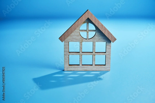 Obraz small house model against blue background