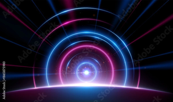 Fototapeta Circle light effect with rays and sparks