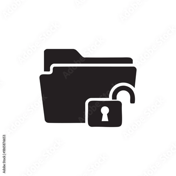 Obraz Black and white vector folder with unlocked padlock icon data access and security concept