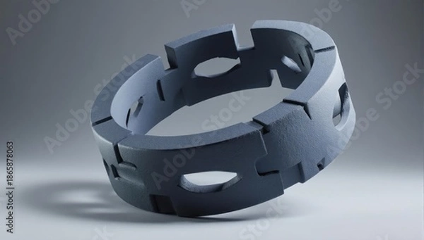 Fototapeta Segmented, ring-shaped object with cutouts, illuminated on a gradient background