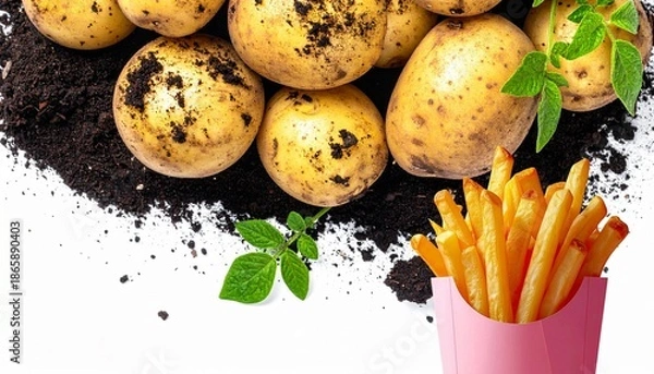 Obraz 土付きじゃがいもとフライドポテト　generative ai