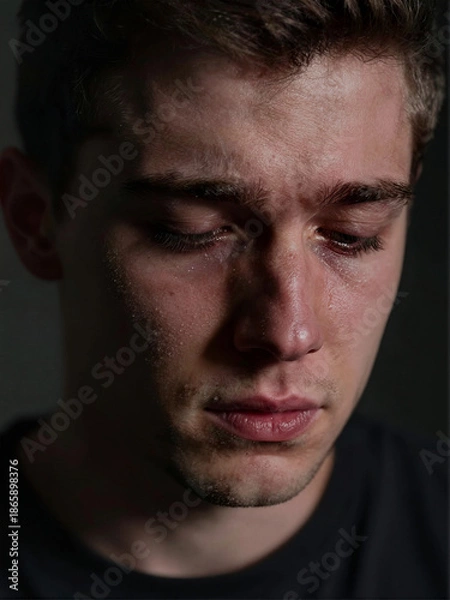 Obraz Crying Man with Tears Rolling Down Cheek