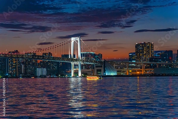 Obraz 日本　東京都心の夜景と屋形船　都市景観