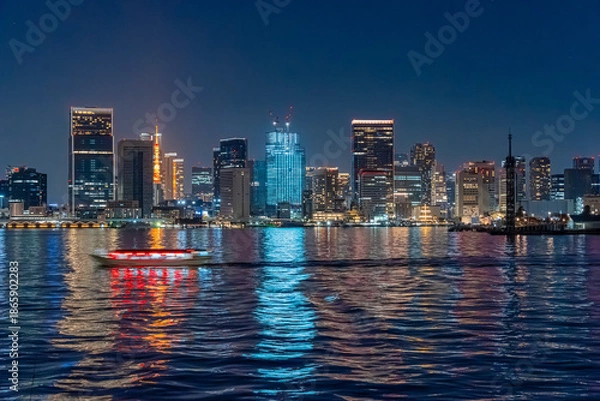 Obraz 日本　東京都心の夜景と屋形船　都市景観