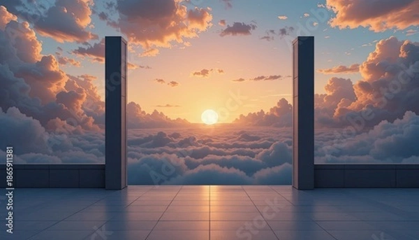 Obraz Serene sunset over clouds from modern architectural viewpoint