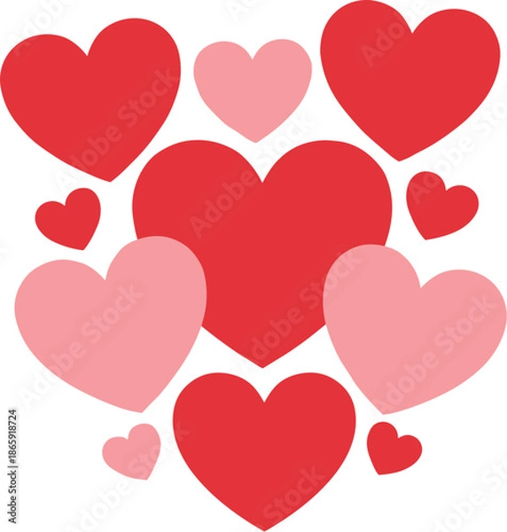 Obraz Flat Lay Multiple Red and Pink Heart Shape on White Background Illustration