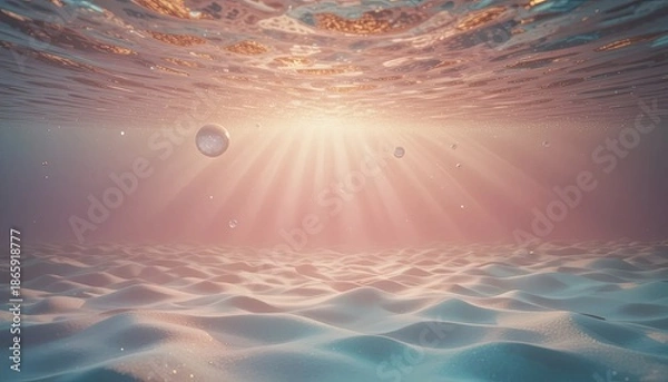 Obraz Serene underwater scene with sunbeams shining through ocean surface
