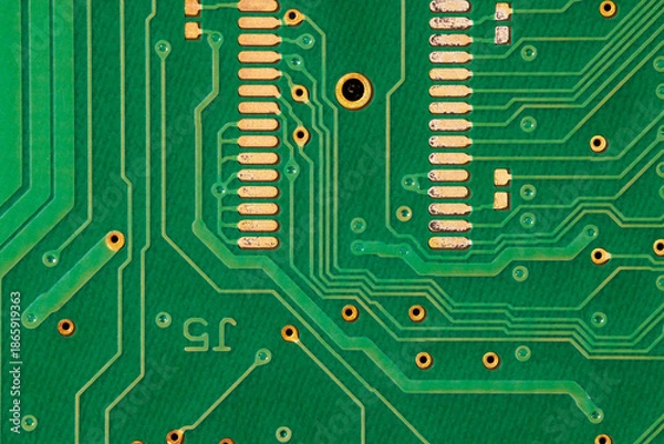 Fototapeta ハードディスクドライブ（HDD）の緑色の制御基板（コントローラー）のクローズアップ
