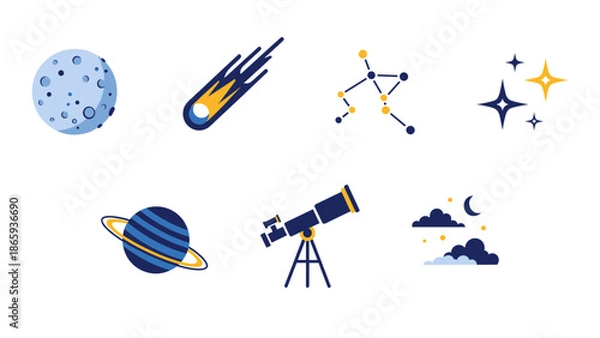 Obraz Space Elements and Astronomy Icons Set.