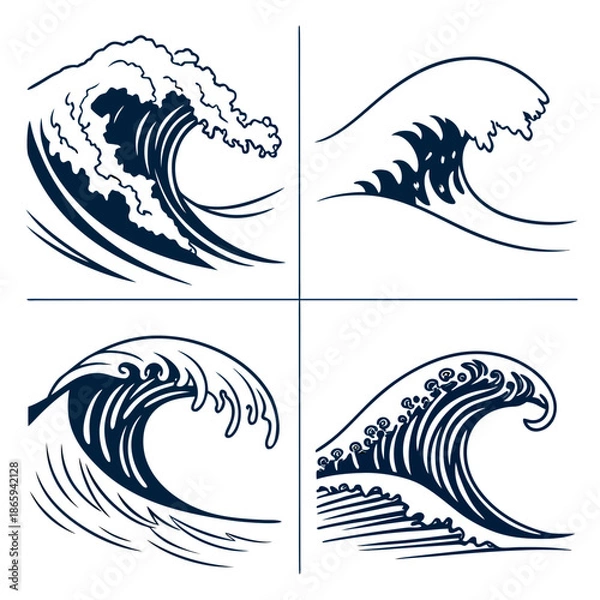 Obraz Four stylized wave illustrations