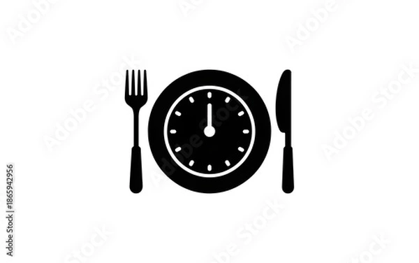 Obraz Dining table setting with clock on plate