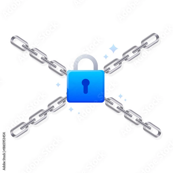 Obraz Data Security Lock Icon with Chains and Protection Concept.Vector illustration