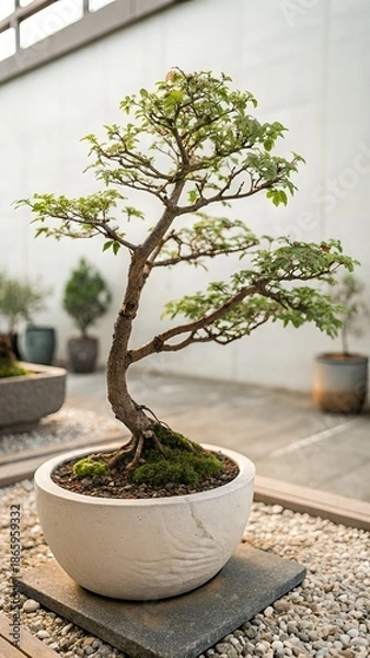 Obraz Bonsai Tree in White Ceramic Pot