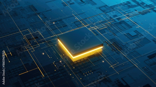 Obraz Central Computer Processor - CPU concept. Circuit board. Technology background. 3d rendering