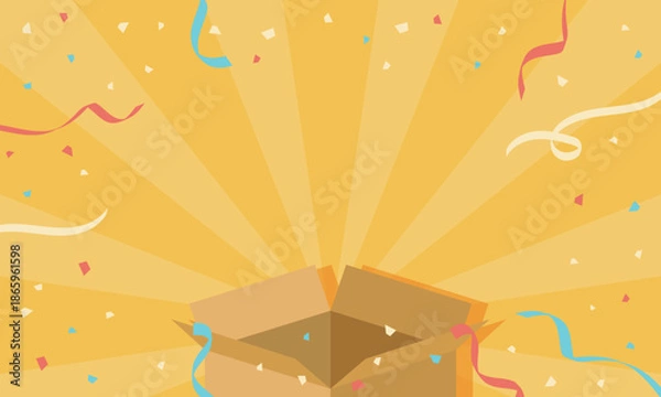 Obraz 開封演出の背景イラスト – 集中線と紙吹雪のビジュアル効果