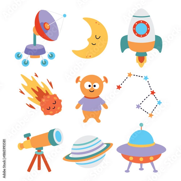 Obraz cartoon space set isolated, flat style