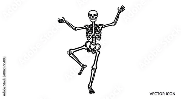 Obraz Cartoon Human Skeleton Outline in Dynamic Pose.