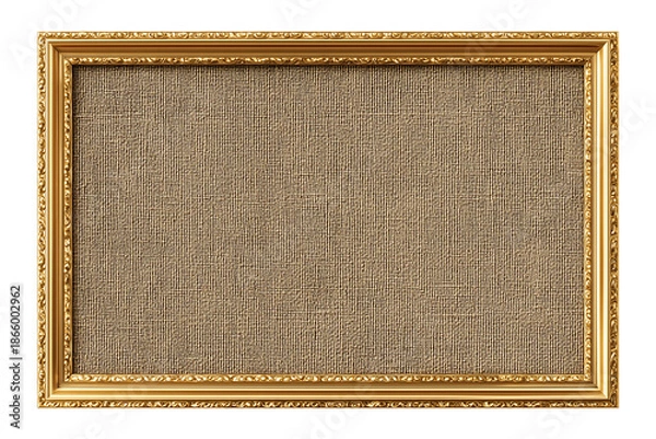 Obraz rectangular fabric plaque with woven texture and gold decorative frame