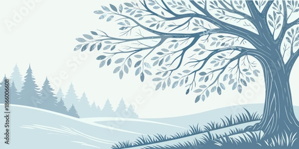 Fototapeta Winter landscape with a tree