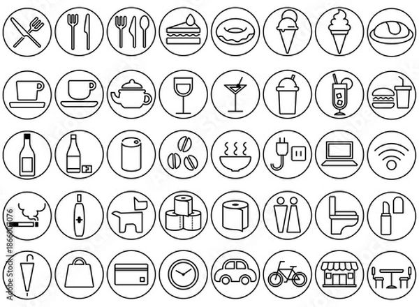 Fototapeta レストランやカフェ等の飲食店で使えるアイコン集