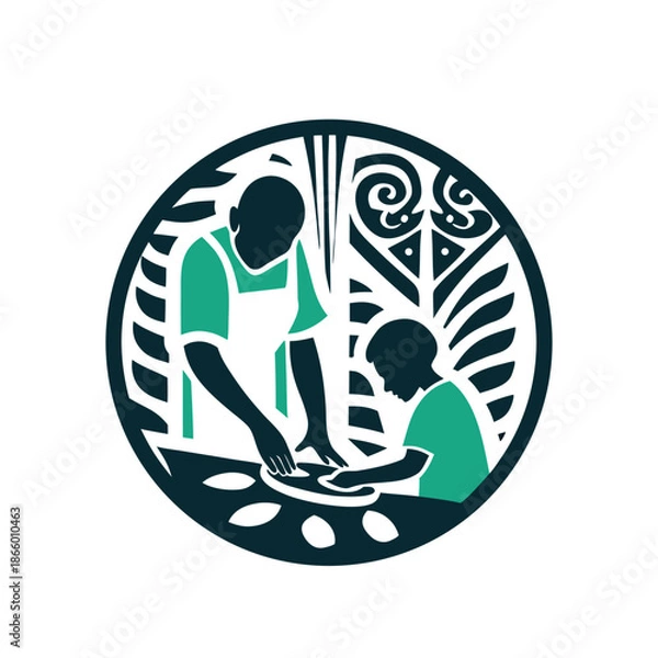 Obraz Parent and Child Crafting with Folk Art Patterns Vector