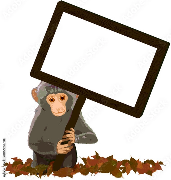 Obraz Baby monkey with a message board