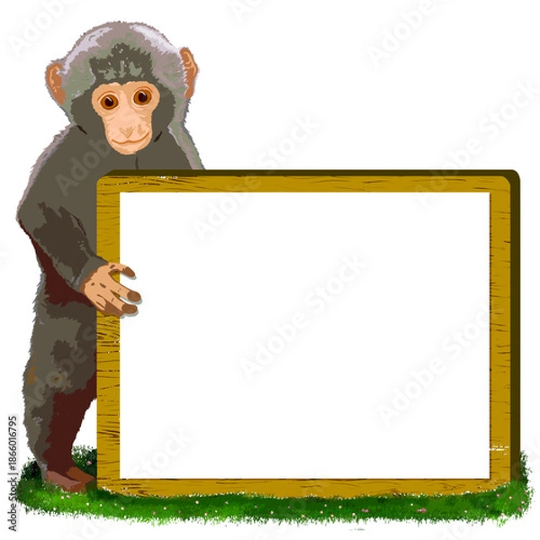 Obraz Baby monkey with a message board