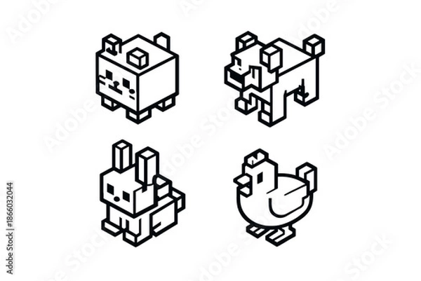 Obraz Isometric pixel art animals collection